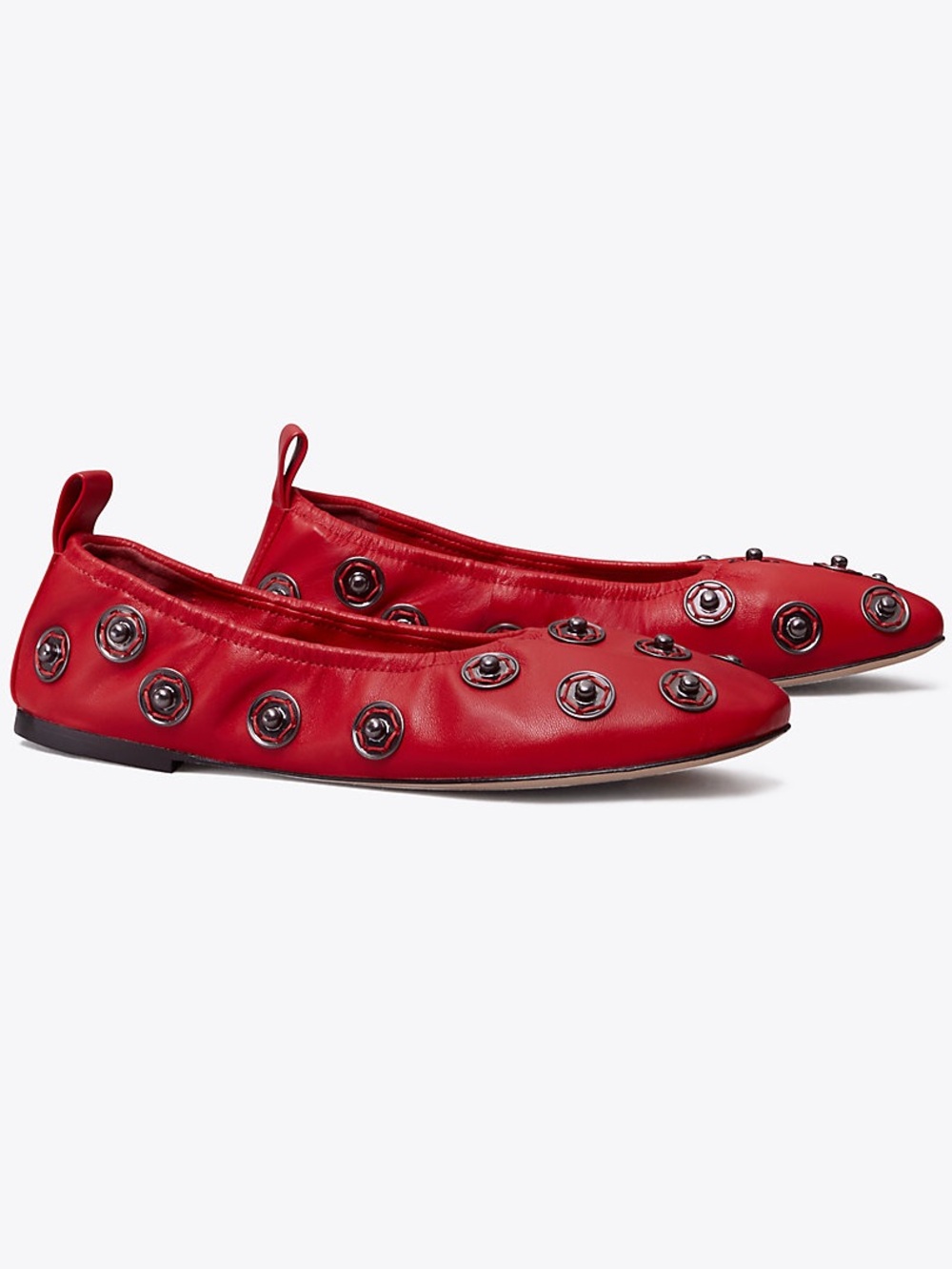 Tory Burch Eyelet Snap Ballet Flat Red Leather EUC 8.5